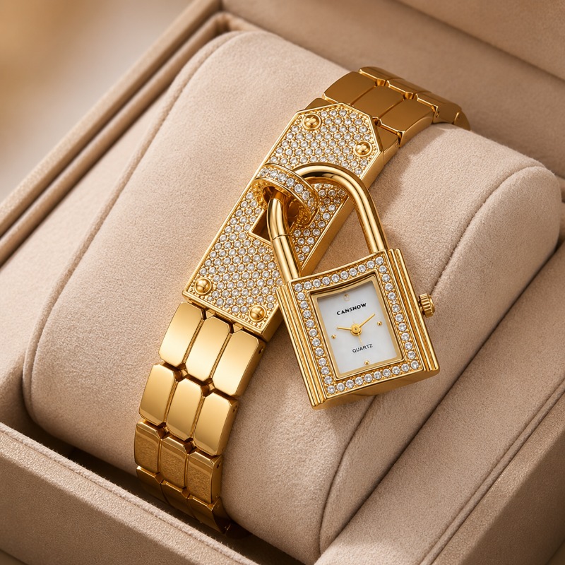 Jewelry Diamond Watches - Gold Lock-Shaped Women's Watch Luxury Diamond