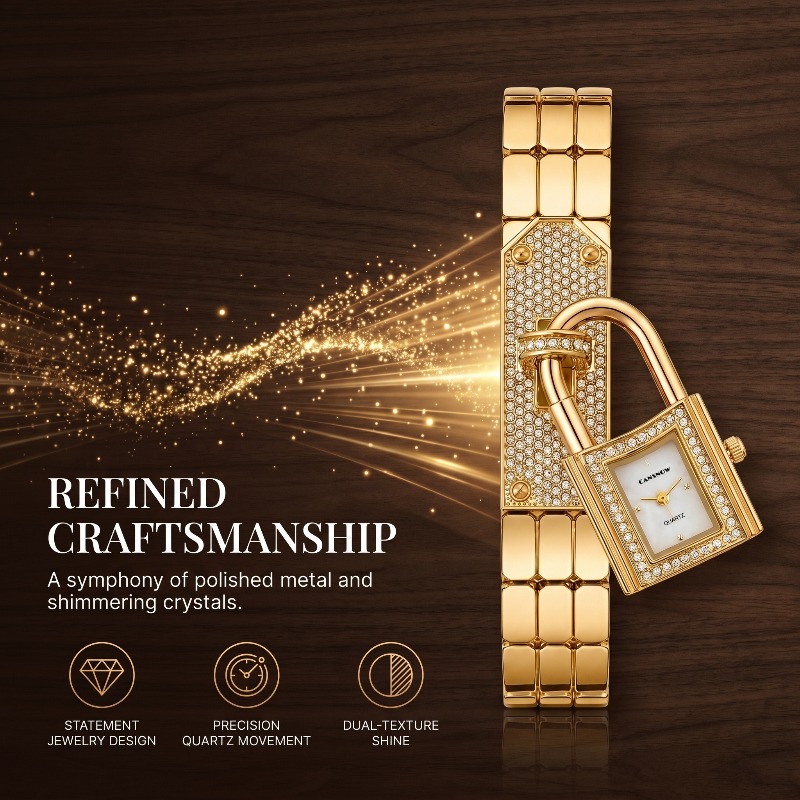 Gold Lock-Shaped Women's Watch – Jewelry Diamond Watches recenzja i cena