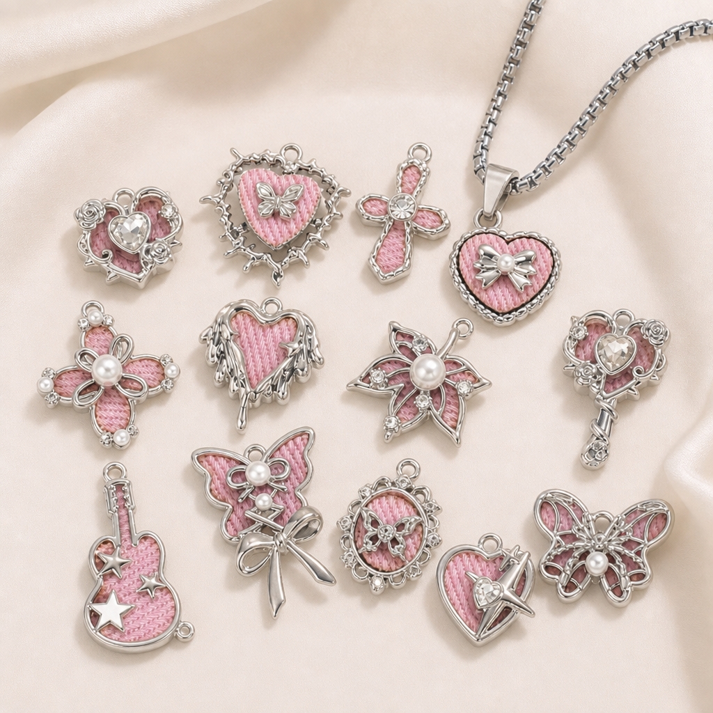 5pcs Mix Pink Y2K Heart Enamel – Butterfly Pendant Necklace recenzja i cena