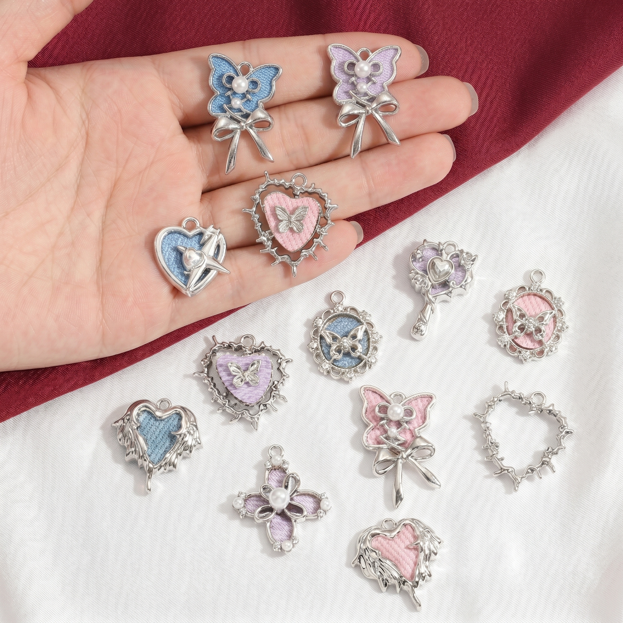 5pcs Mix Pink Y2K Heart Enamel – Butterfly Pendant Necklace recenzja i cena