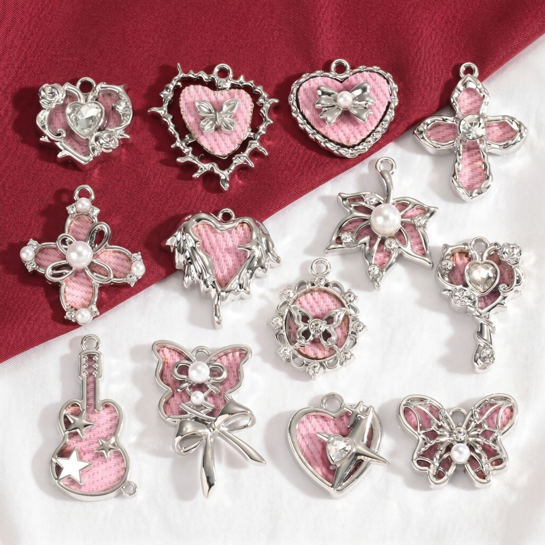 5pcs Mix Pink Y2K Heart Enamel – Butterfly Pendant Necklace recenzja i cena