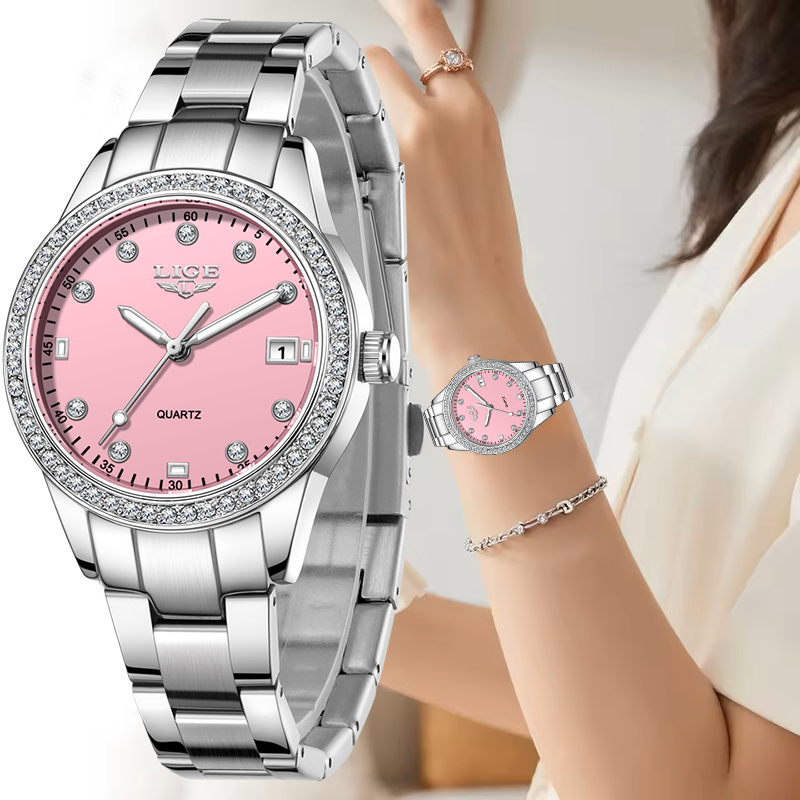 LIGE Creative Pink Dial Diamon – Jewelry Diamond Watches recenzja i cena