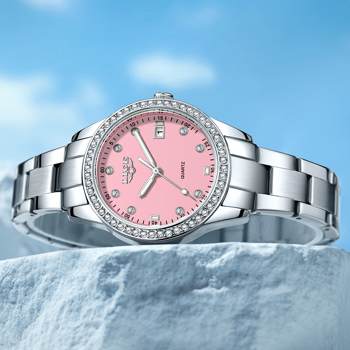 LIGE Creative Pink Dial Diamon – Jewelry Diamond Watches recenzja i cena